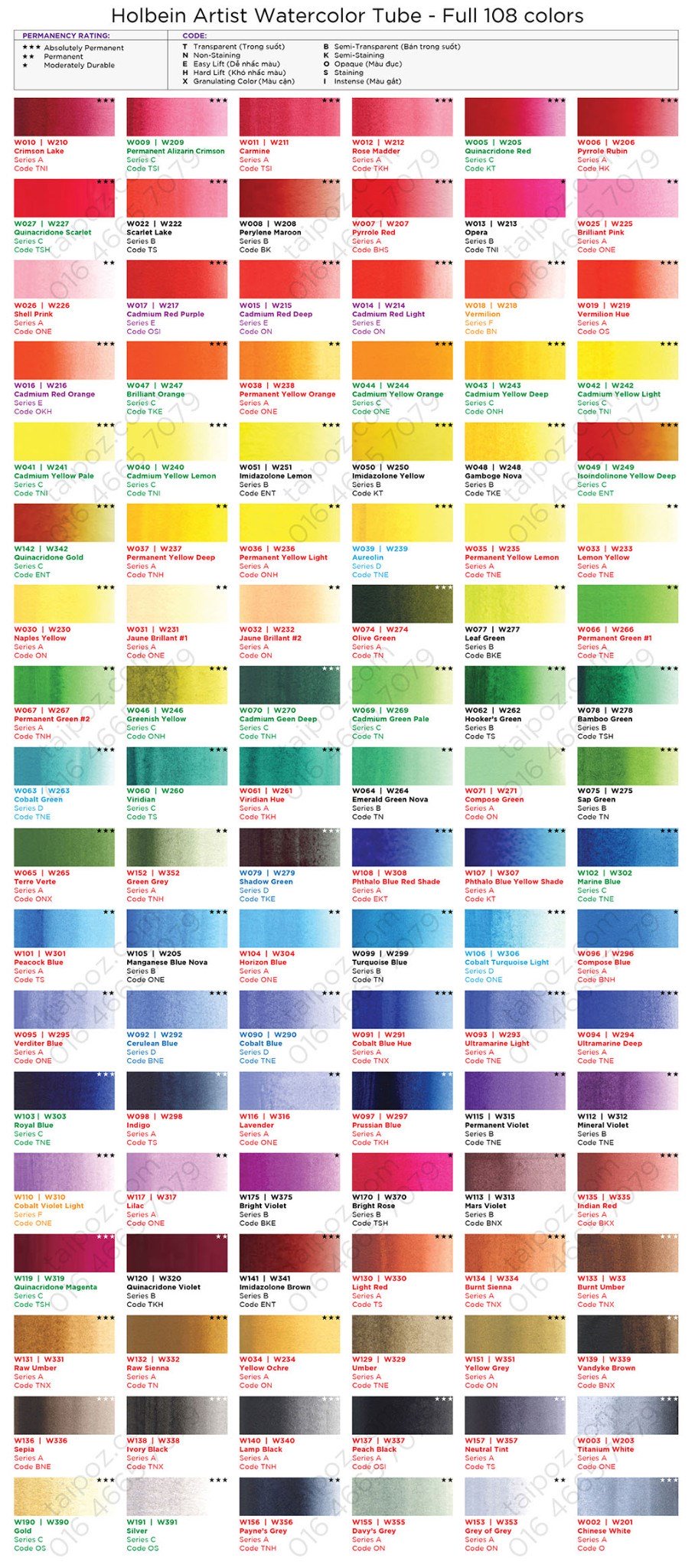 Màu nước Holbein Artist, tuýp lẻ 5ml